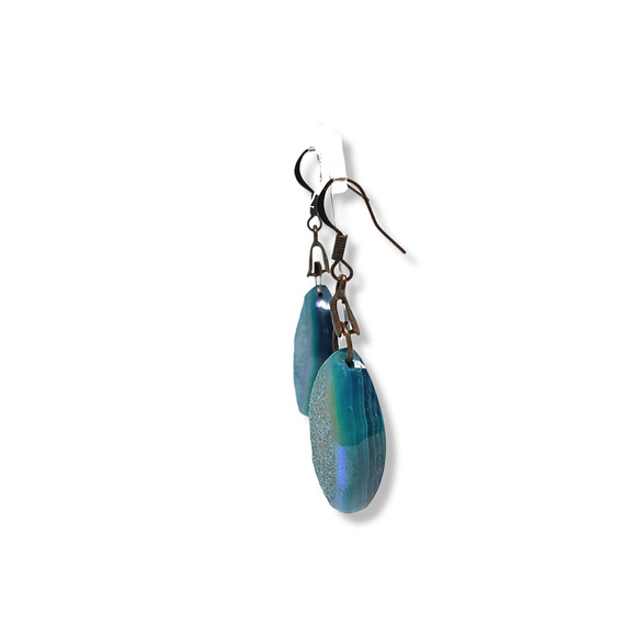 Copper and Marquise Shape Blue Drusy Drop Dangle Earrings - Picture 6 of 7